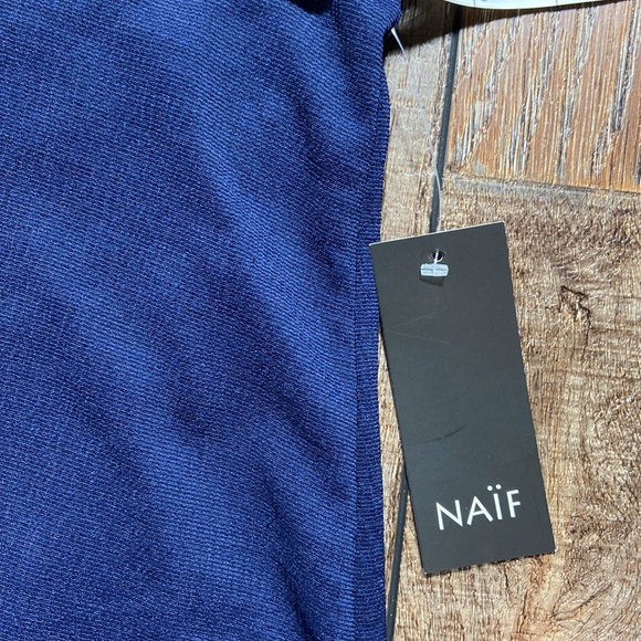 Naif Navy Blue Bell Sleeve Midi Swing Dress New Size M - Picture 4 of 9